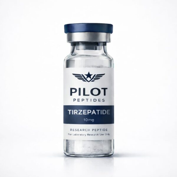 Vial labeled Pilot Peptides Tirzepatide 10 mg Vial labeled Pilot Peptides Tirzepatide 10 mg